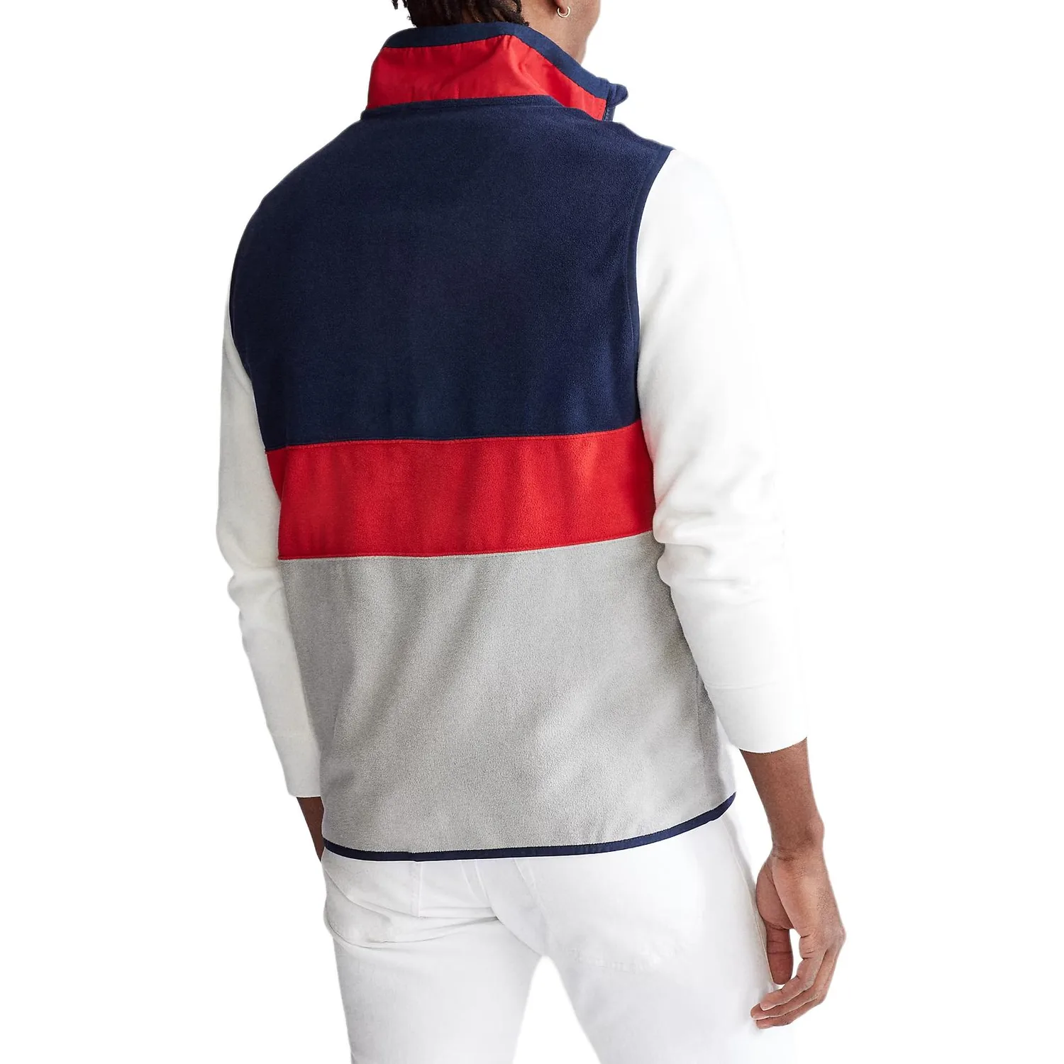 Polo Ralph Lauren Жилет мужской морской синий серый в стиле пэчворк с отложным воротником — фото 4