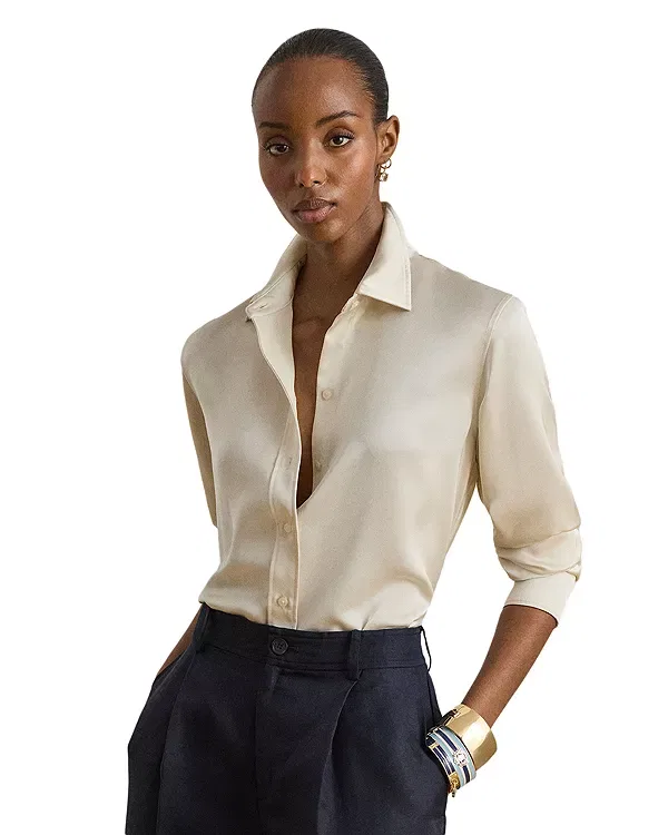 Женская блуза из шифона Classic fit georgette shirt Ralph Lauren, Winter Cream