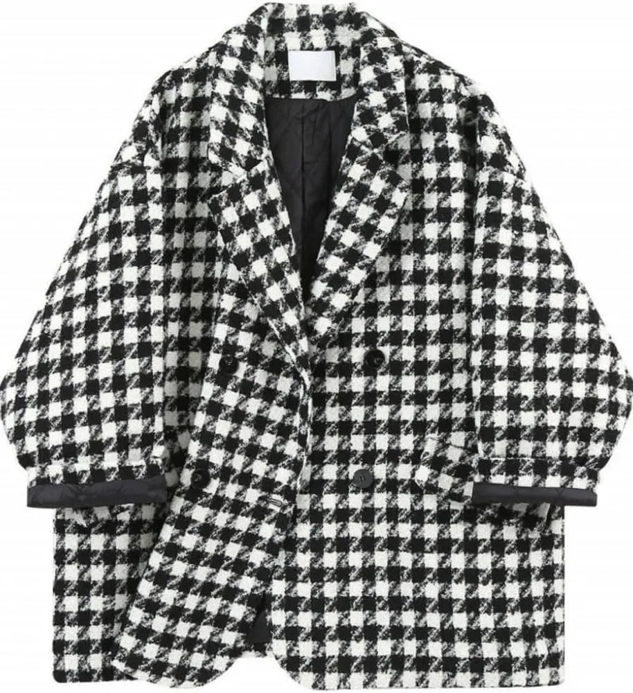 Женское зимнее пальто с принтом Oversized Houndstooth, White
