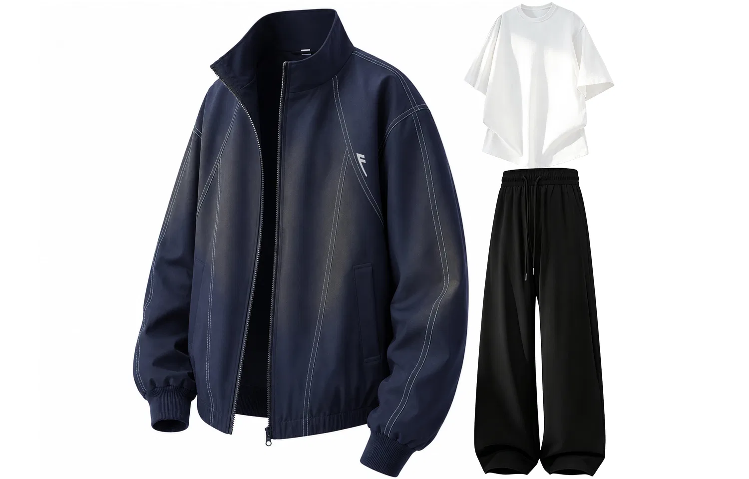 Детский спортивный комплект с воротником-стойкой Navy Blue White T-Shirt Black Pants WARRIOR