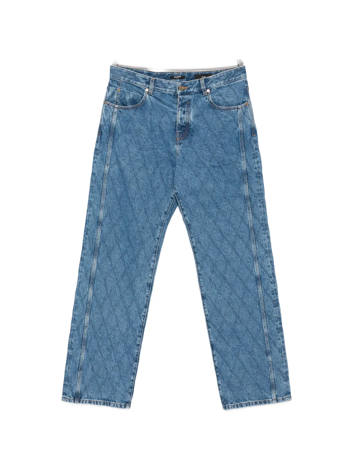 Стеганые джинсы прямого кроя Balmain, синий