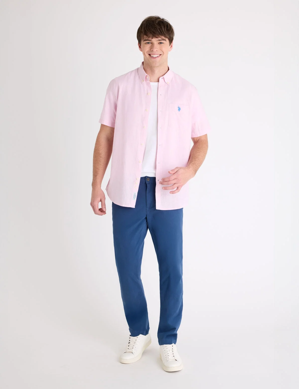 Мужская рубашка U.S. Polo Assn. Short Sleeve Linen Blend Pocket, розовый — фото 3