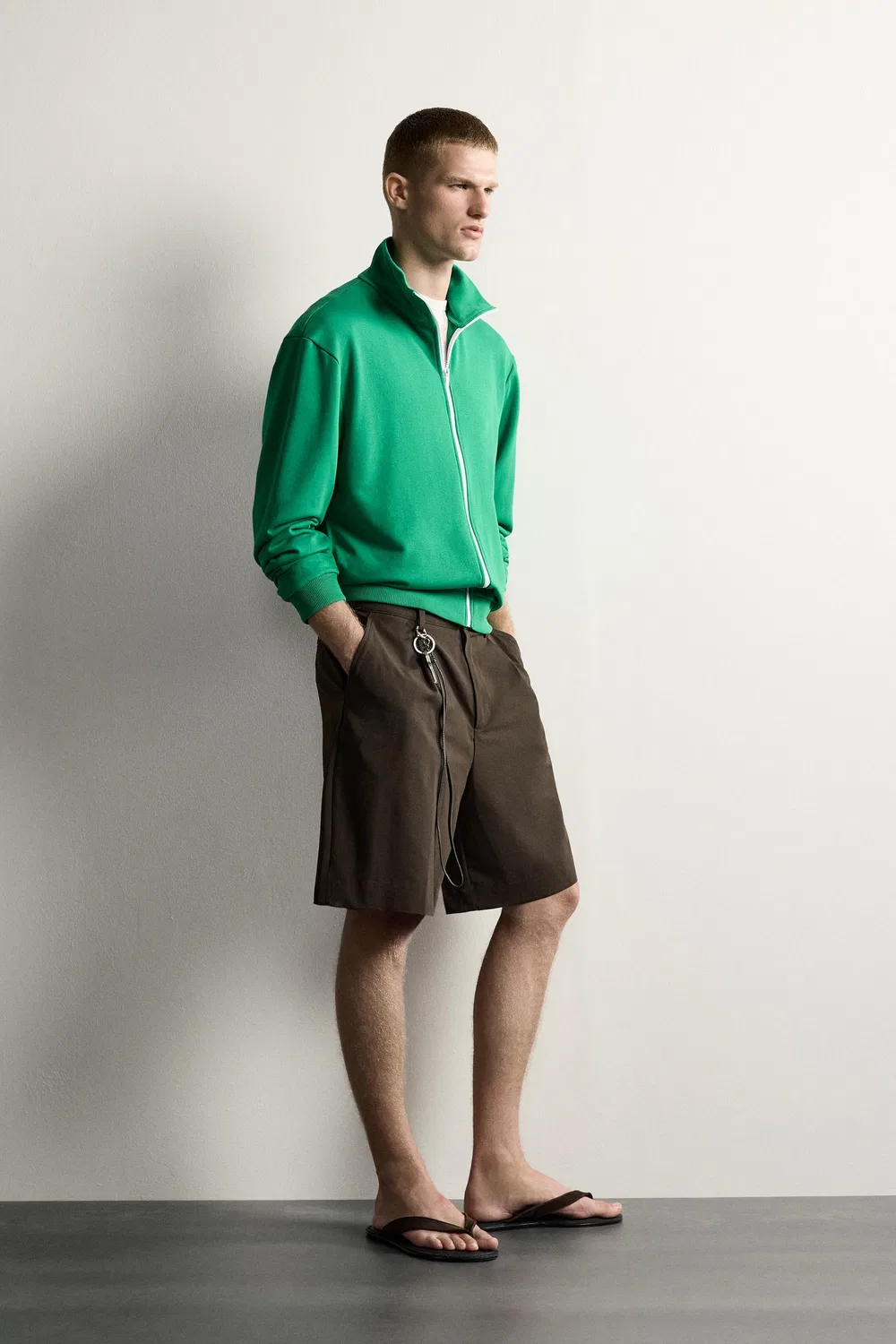 Толстовка свободного кроя с контрастной застежкой-молнией ZARA, Green marl — фото 4