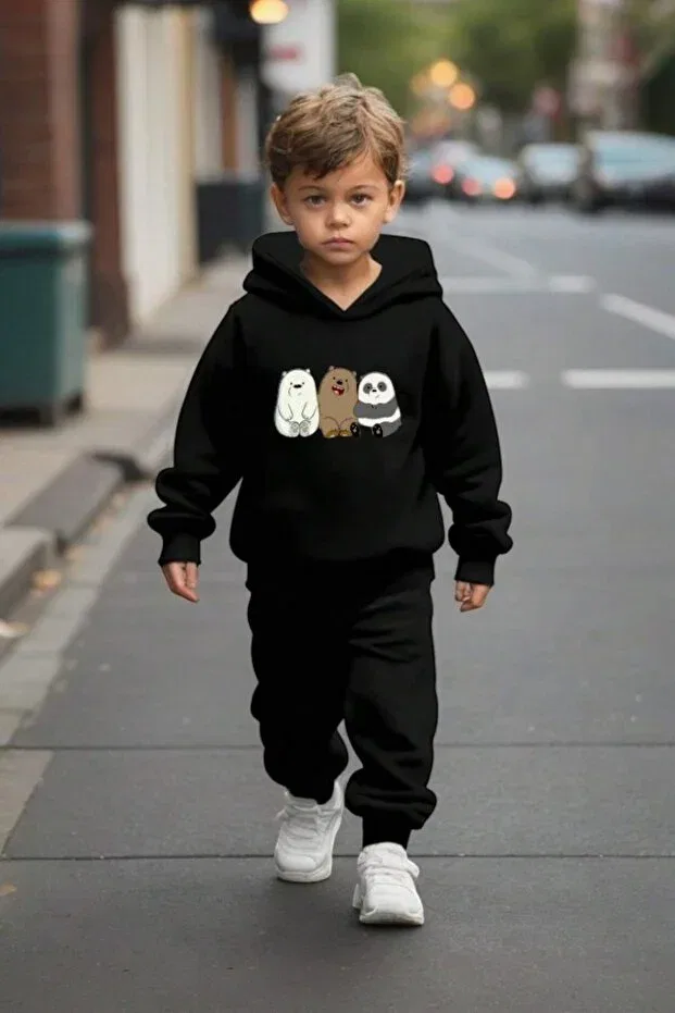 Детский спортивный комплект с принтом Panda Printed Seasonal Unisex Children's Tracksuit Set Merry Store, Black