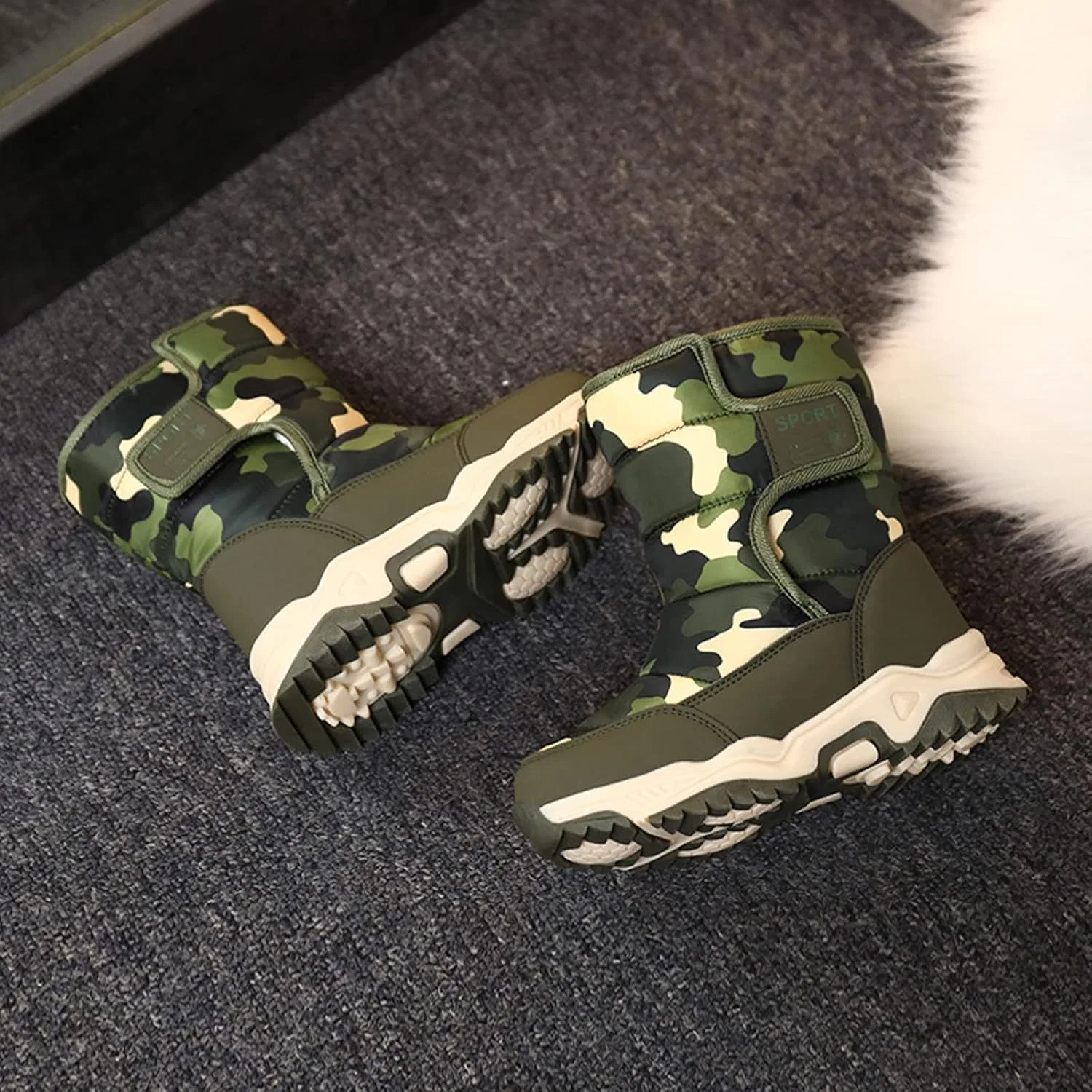 Детские зимние ботинки для девочек и мальчиков с теплой подкладкой FLIOZY, Green Camo — фото 2