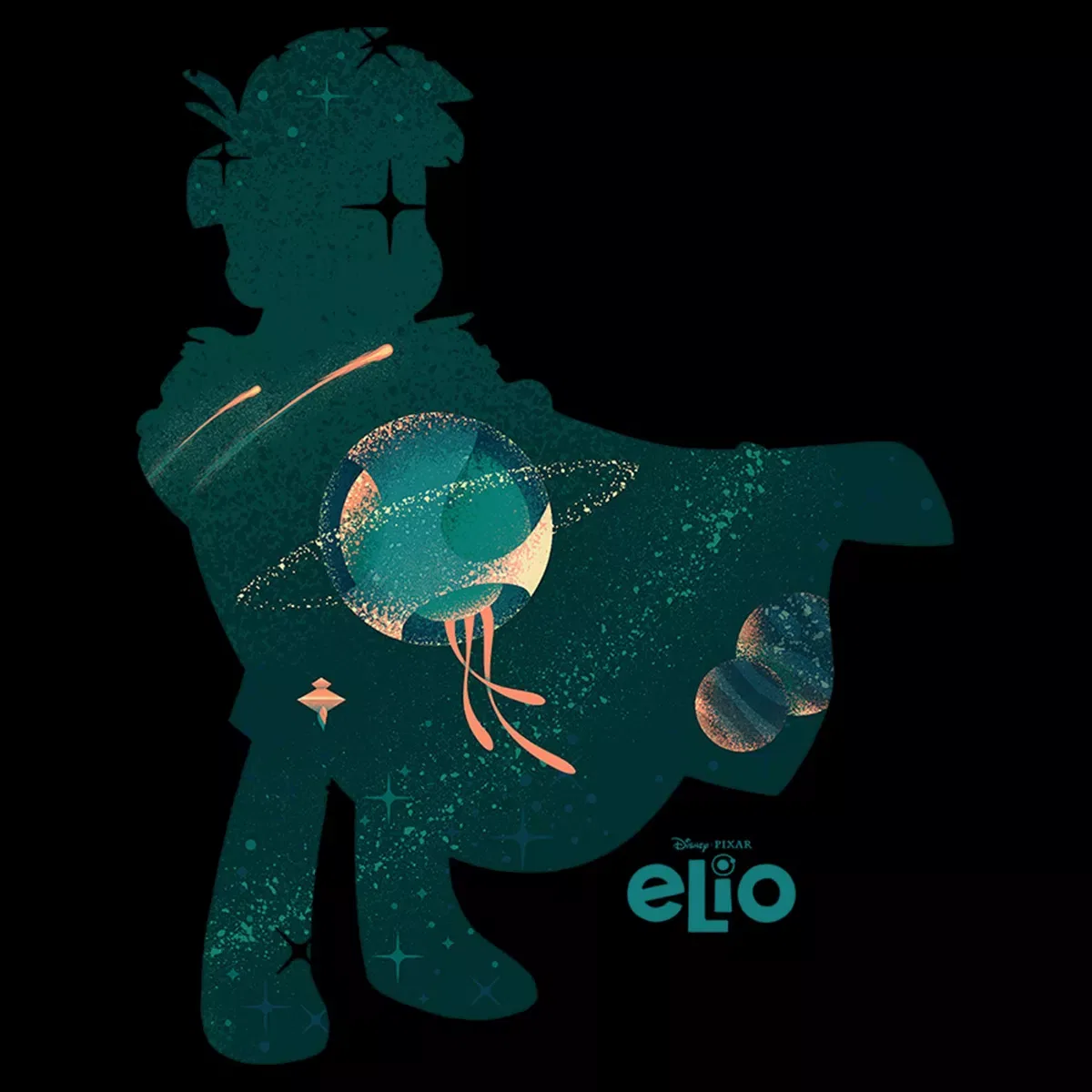 Детское футболка с принтом Elio Space Silhouette Disney, Black — фото 2