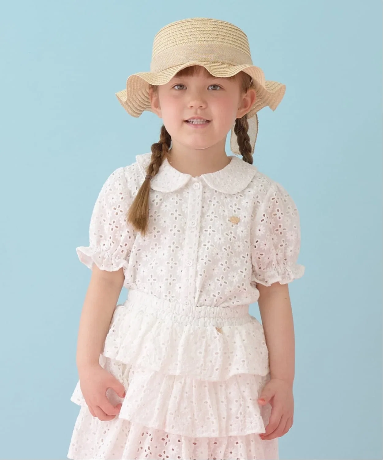 Детская блузка хлопковая с кружевом и пышными рукавами Lycee mine, Off White