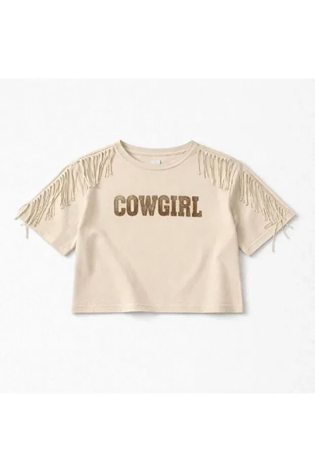 Детская футболка для девочек с принтом Tasseled Beige Escabel, Color