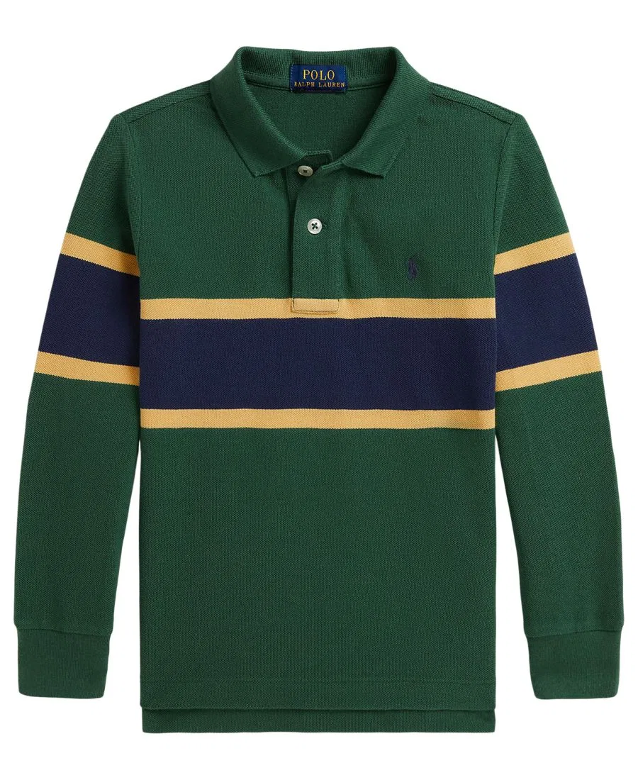 Детская рубашка-поло с длинным рукавом, в полоску Polo Ralph Lauren, Verano Green Multi