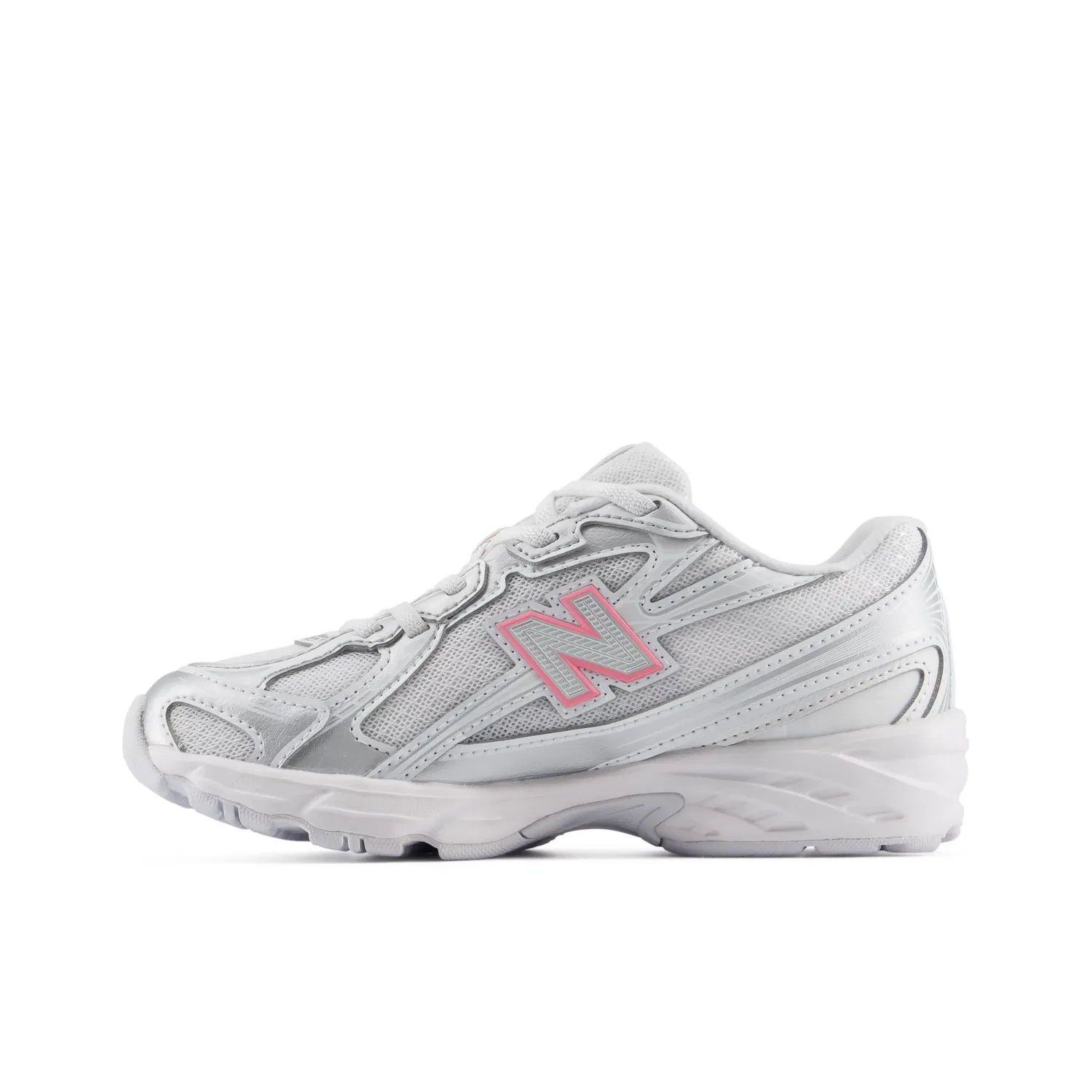 Детские кроссовки с эластичными шнурками 740 Bungee Lace New Balance, Silver Metallic With Signal Pink — фото 3