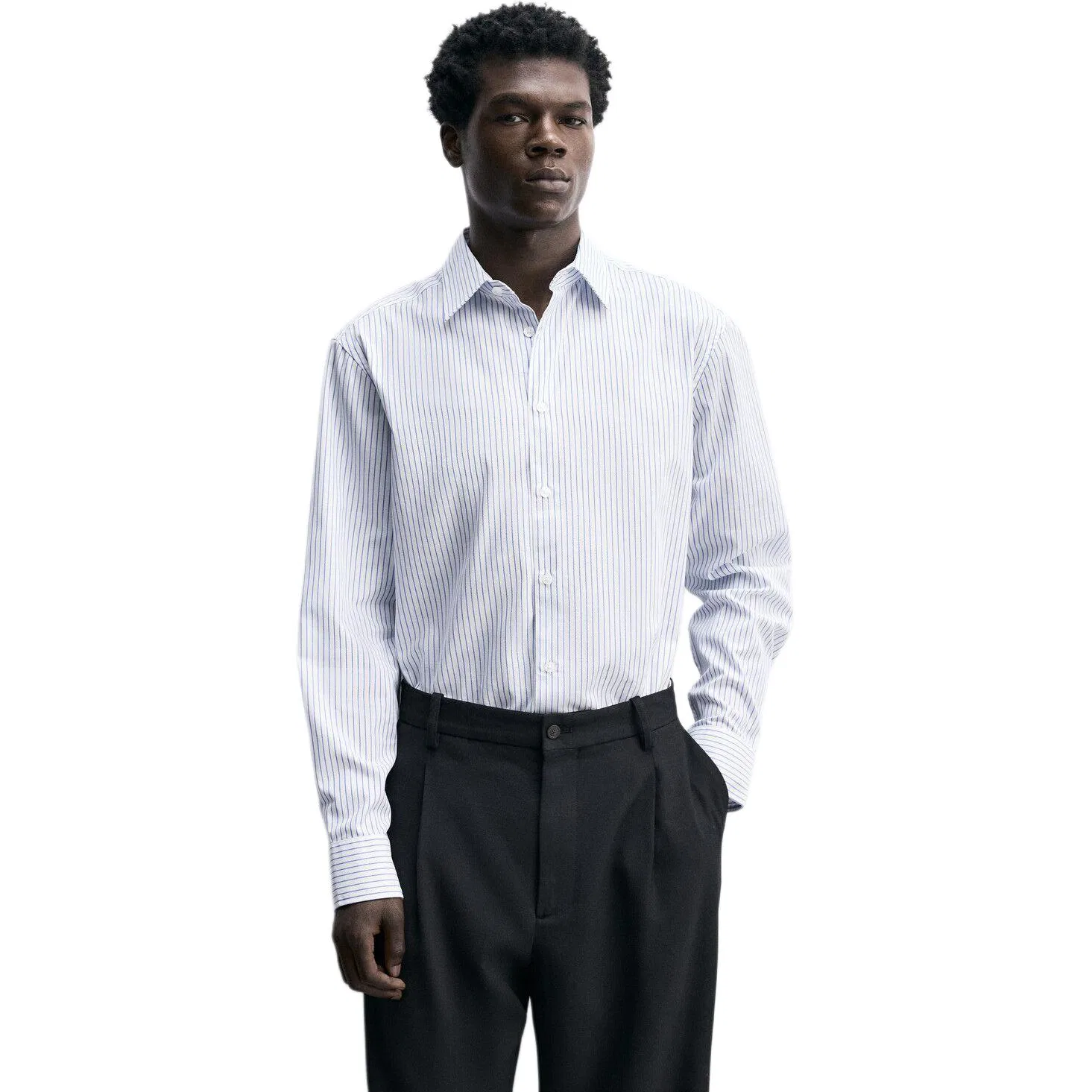 Мужская рубашка с лацканами прямого кроя White/Sea Blue ZARA, White/Sea Blue — фото 3