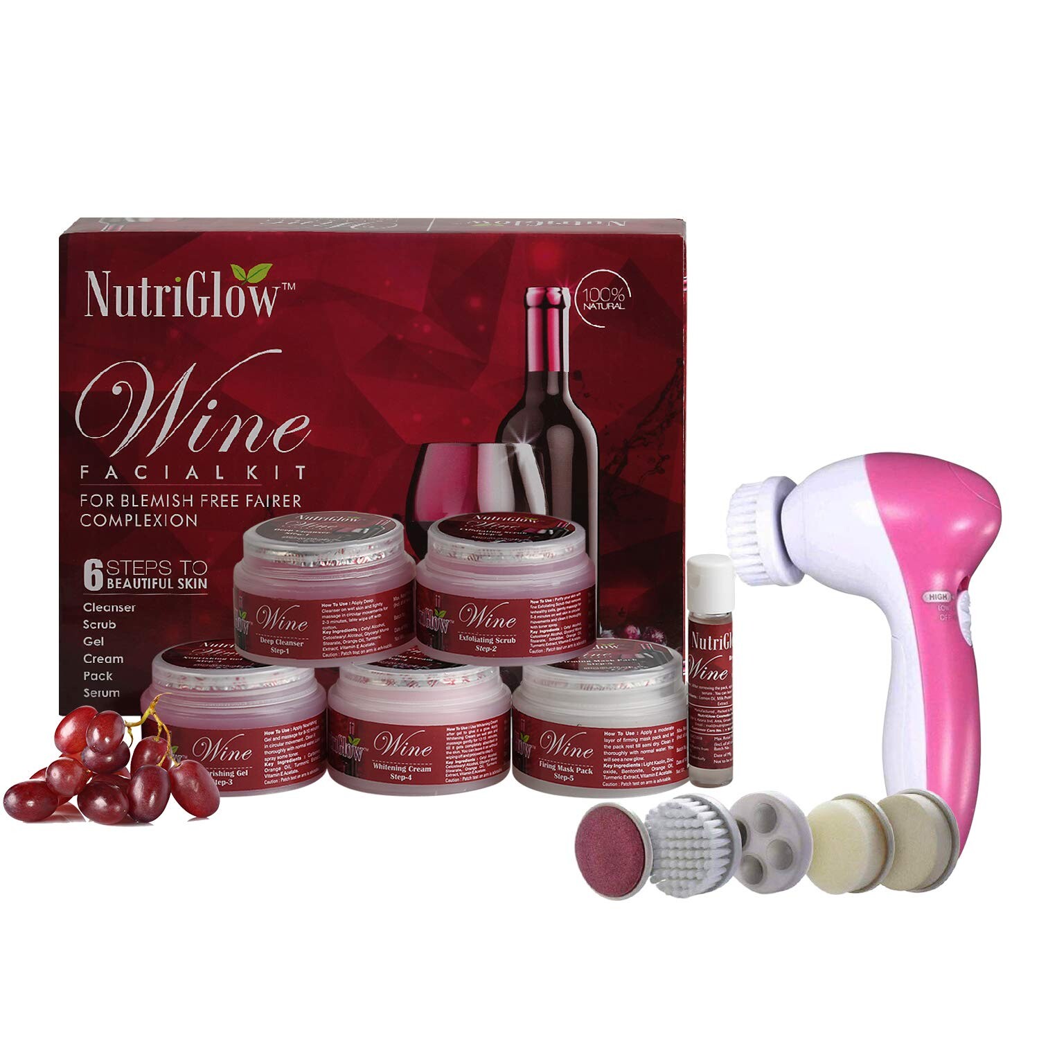 

Массажер для лица Nutriglow Wine Facial Kit NG-Combo-028 5 в 1