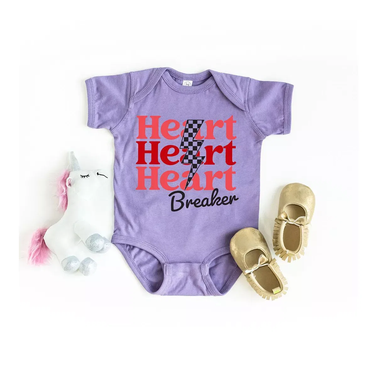 Детский боди с принтом Heart Breaker Checkered Bolt The Juniper Shop, Lavender — фото 2