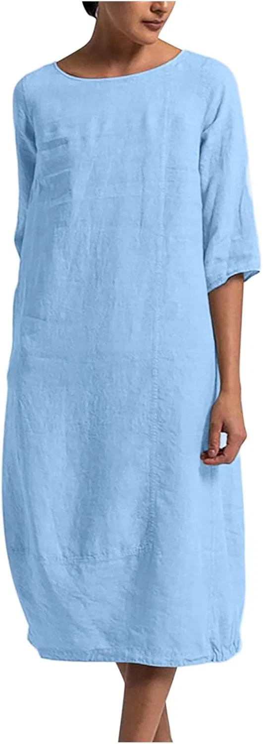 Женское платье свободного кроя из льна paThez, Light Blue