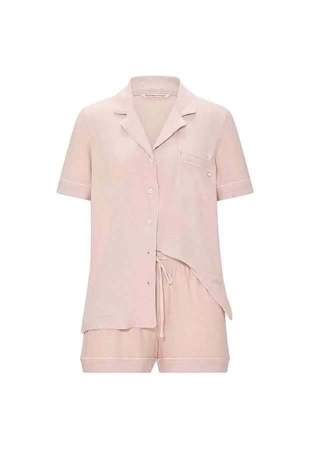 Женский комплект пижамы с коротким рукавом Sosoft Modal Short Pajama Set Victoria'S Secret, Light Beige — фото 3