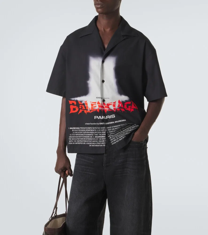 Хлопковая рубашка с принтом Balenciaga, черный — фото 3