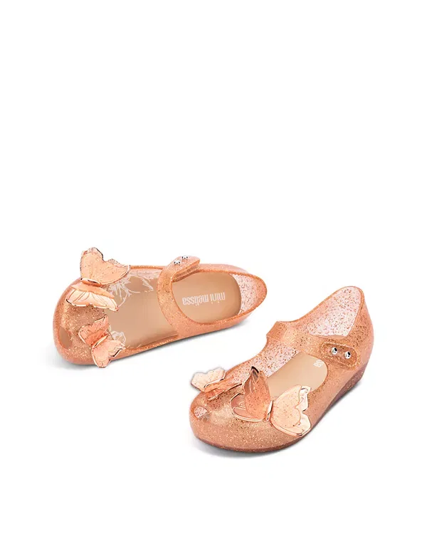 Детские балетки для девочек с ремешком Модель Ultragirl Fly III Mini Melissa, Beige Glitter — фото 4