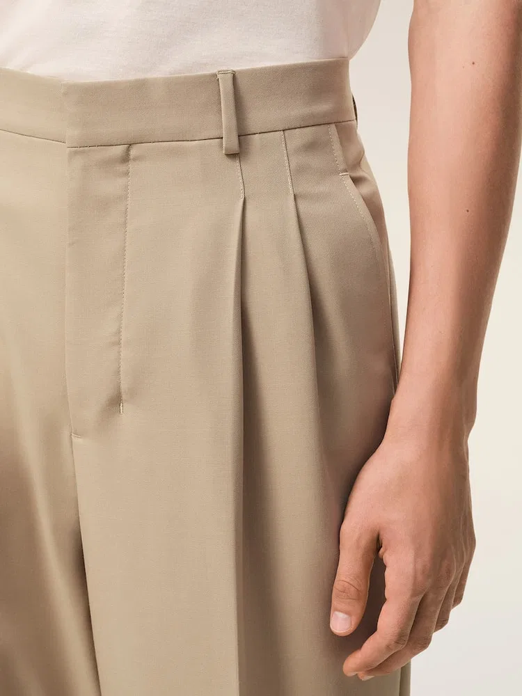 Широкие брюки с двумя складками Low Waist AMI PARIS, Beige Taupe — фото 4