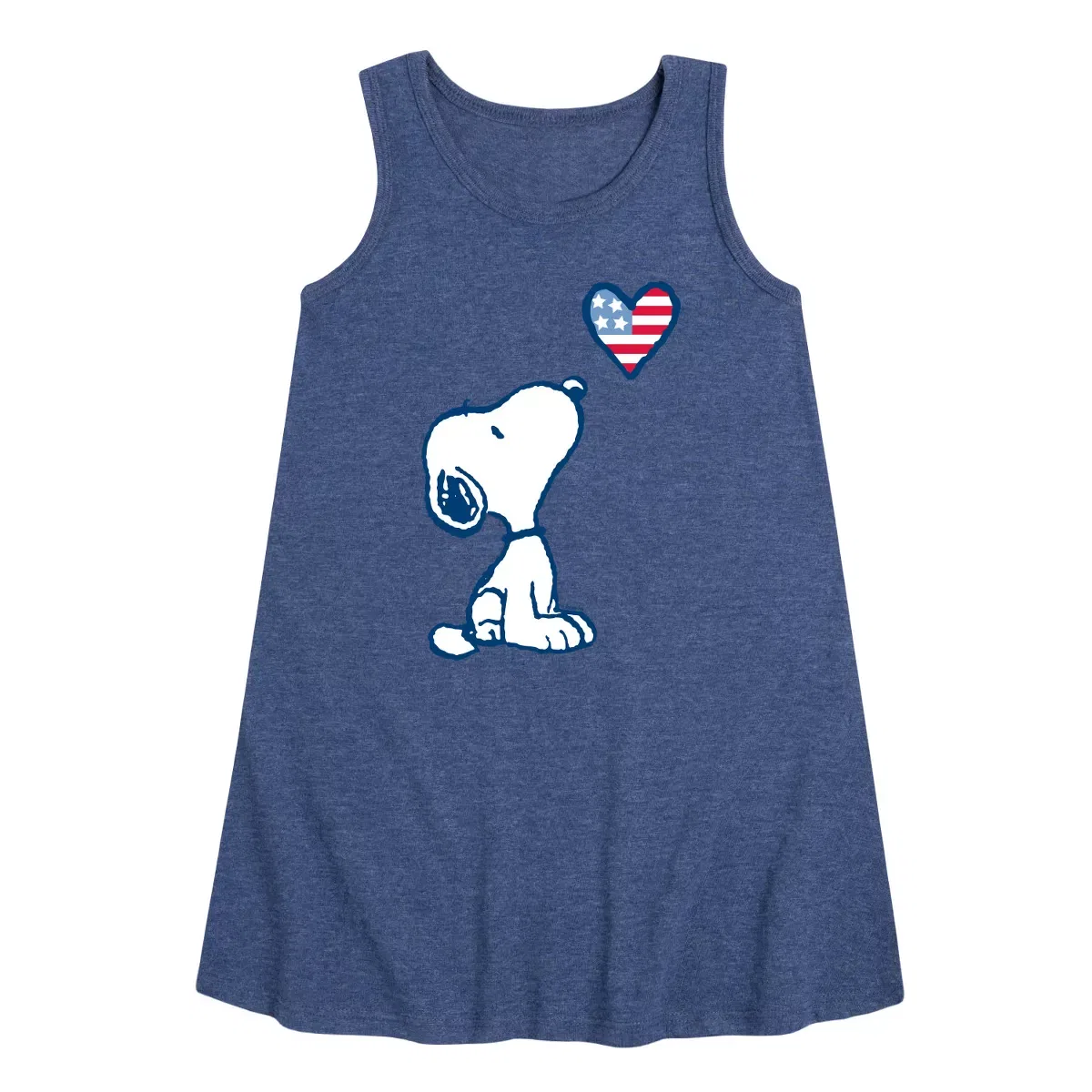 Детское платье-трапеция без рукавов Snoopy Flag Heart Peanuts, Heather Navy