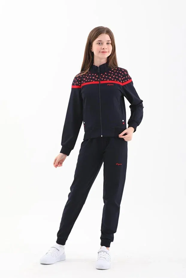 Детский спортивный костюм для девочек с принтом Piyera, Navy Blue-Red