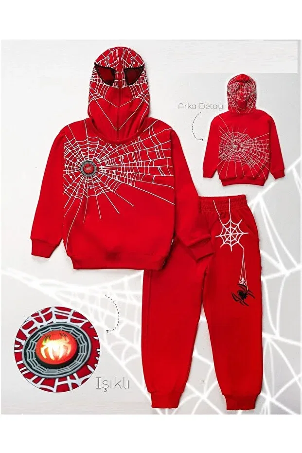Детский спортивное комплект для мальчиков с принтом Spiderman Printed Lighted Tracksuit Set Etç Baby, Red