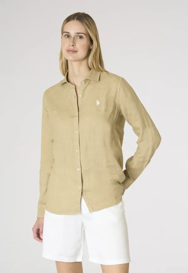 Блузка с льняным составом Button-down blouse U.S. Polo Assn., beige, бежевый