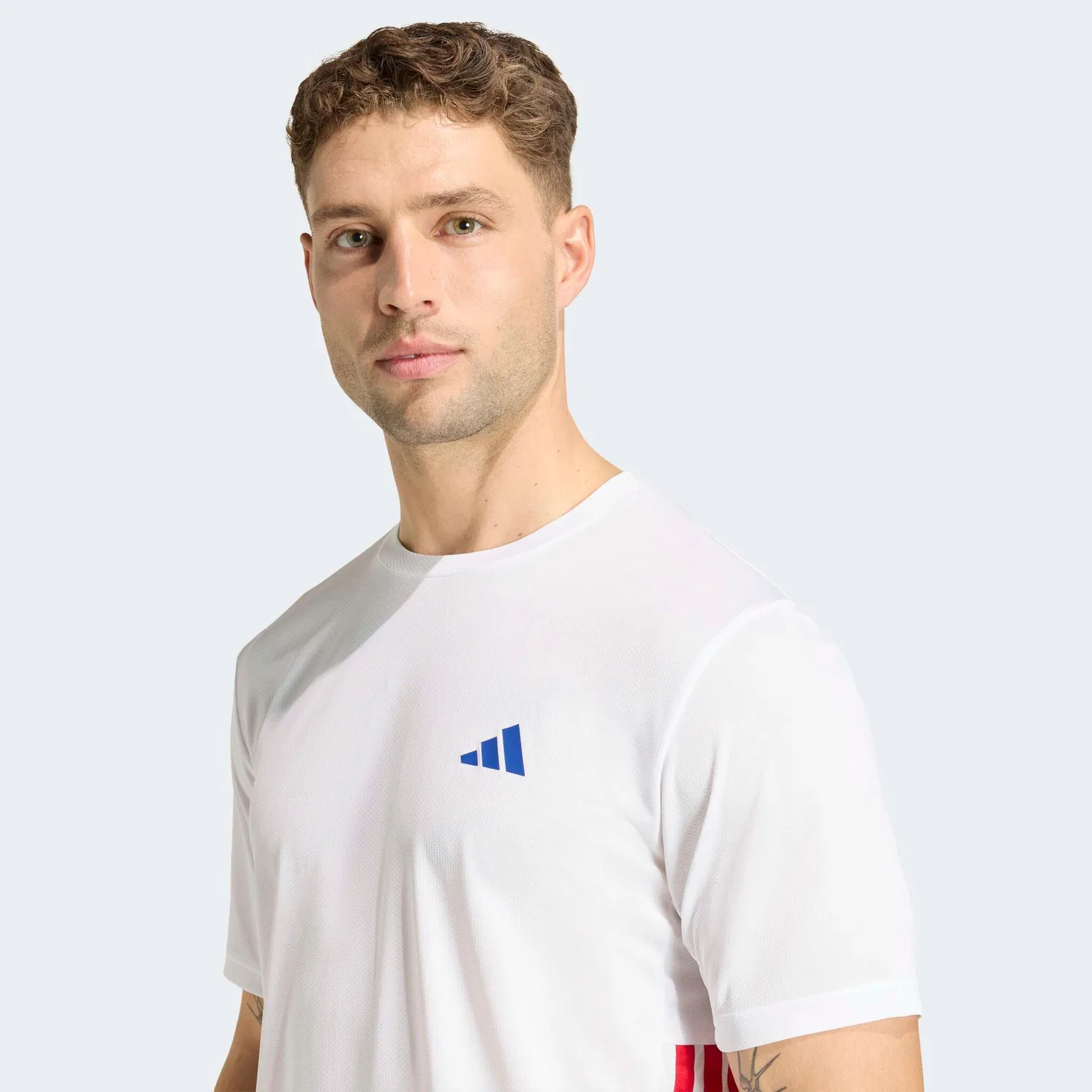 Мужская футболка с тремя полосками Adidas Performance, White/Better Scarlet — фото 4