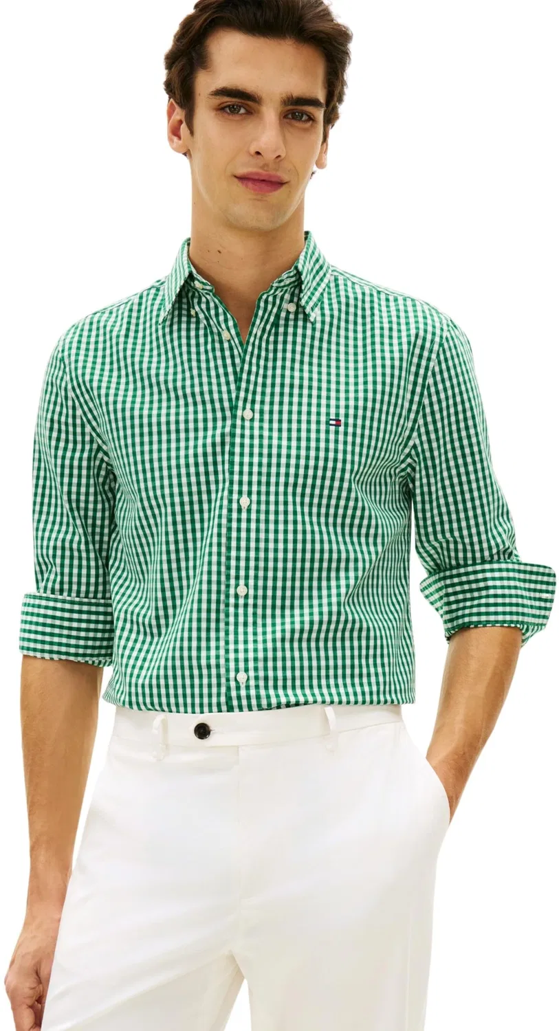 Мужская рубашка с принтом Flex Poplin Gingham Tommy Hilfiger, Green (Nouveau Green / Check)