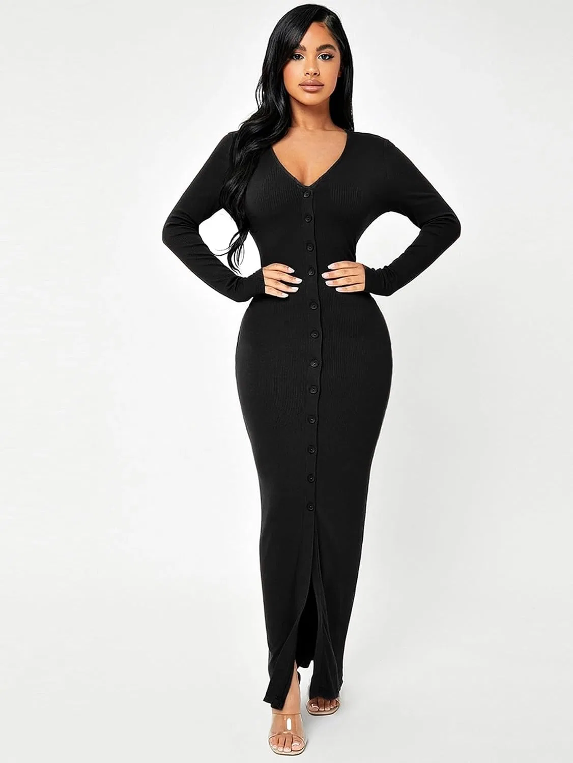 Женское длинное платье-водолазка с запа́хом Bodycon, Black — фото 4