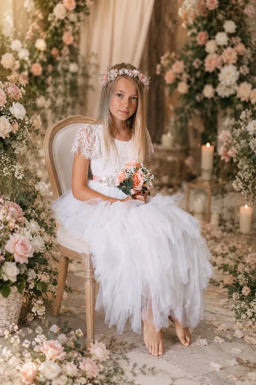 Платье для девочек с принтом Bohemian Princess Uk Flower Girl Boutique, White