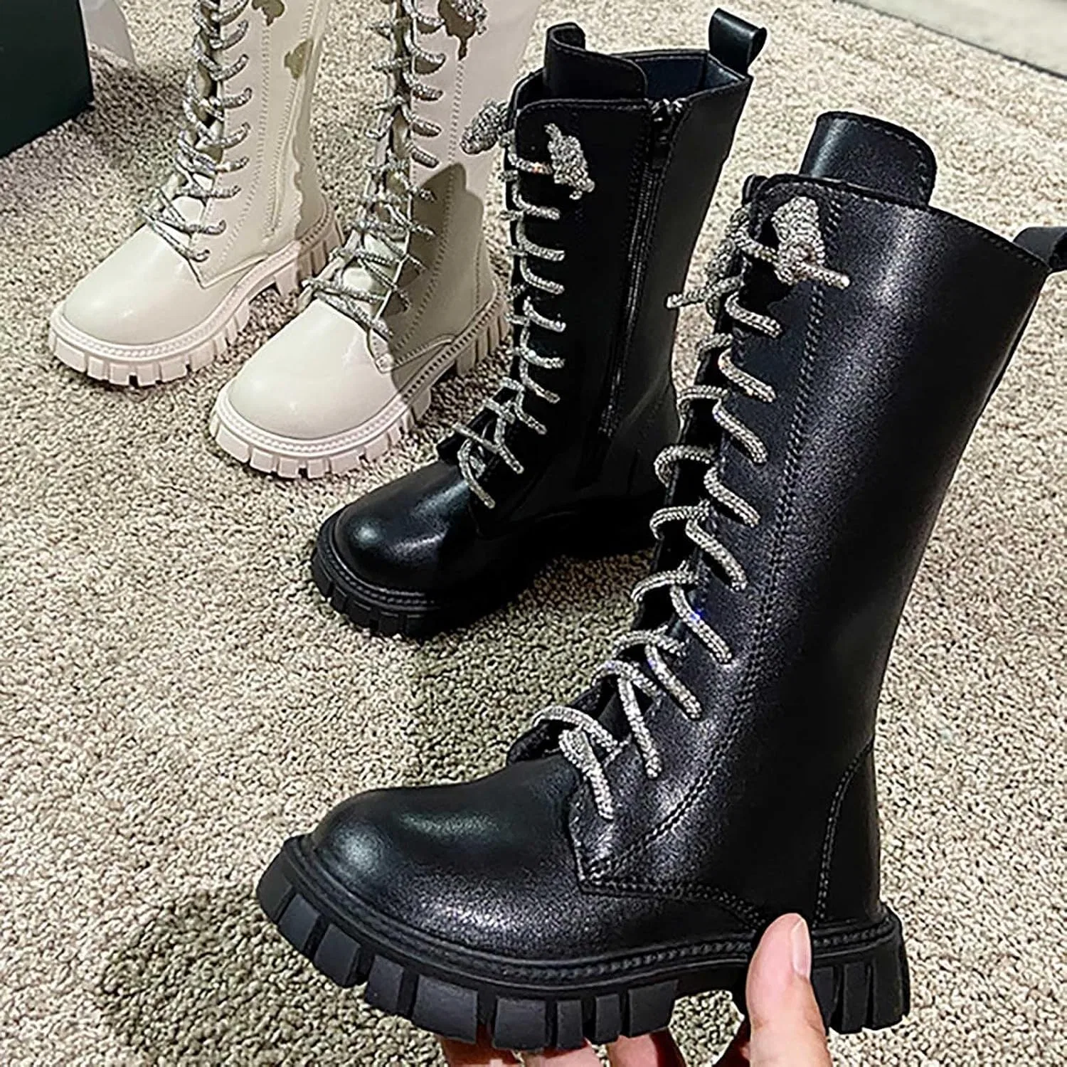 Детские сапоги для девочек с принтом, модель Girls Mid Calf Boots Tall Booties, Black — фото 2