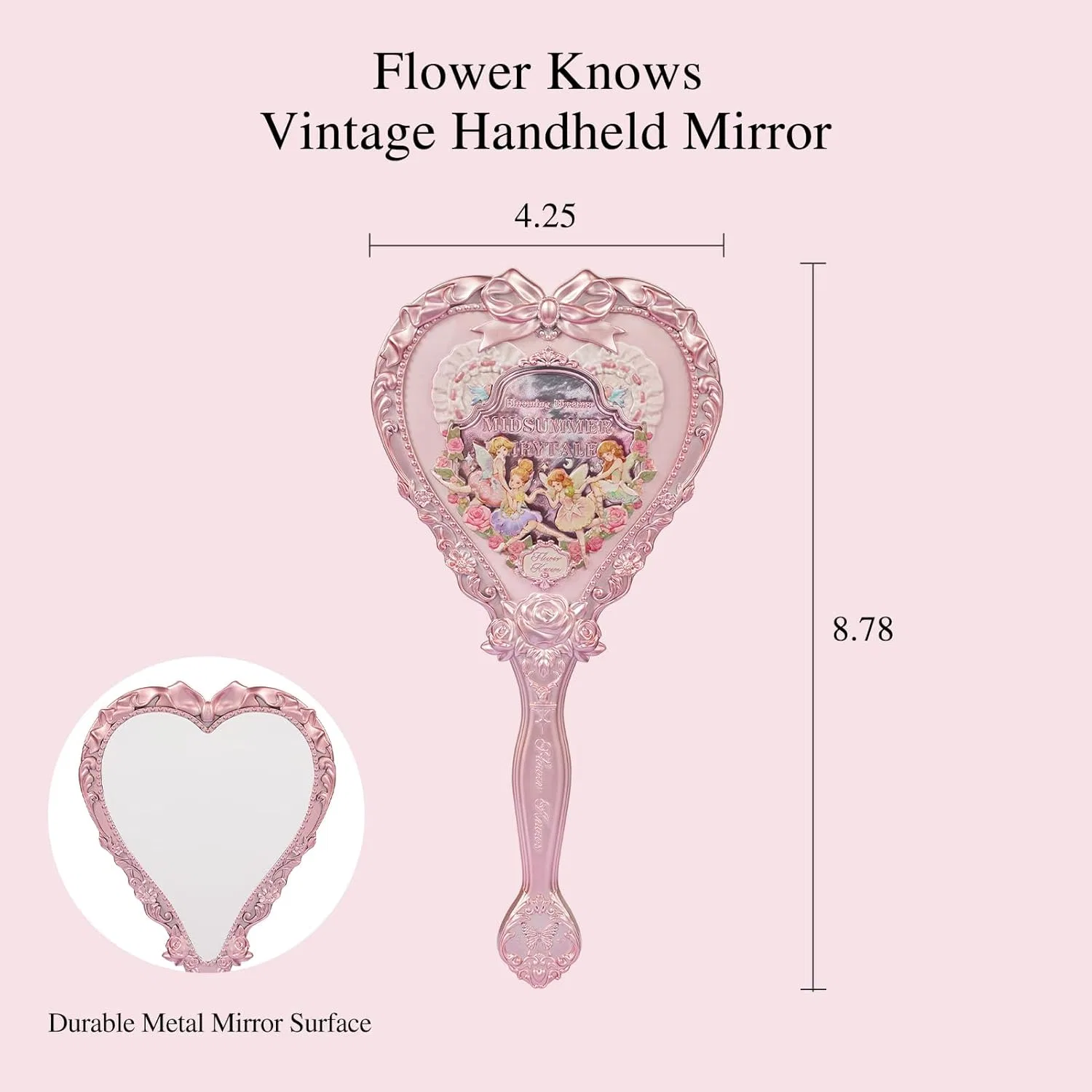 Зеркало ручное Heart Hand Mirror, Flower Knows, Midsummer Fairytales, Milky Pink — фото 2