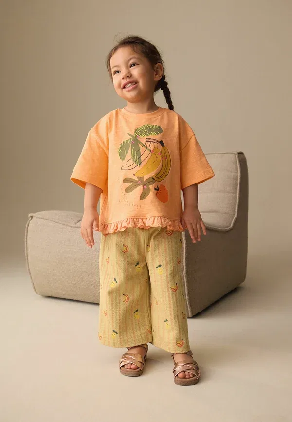 Комплект из футболки и брюк с принтом Regular fit - top and barrel set - trousers, Next, Orange, оранжевый