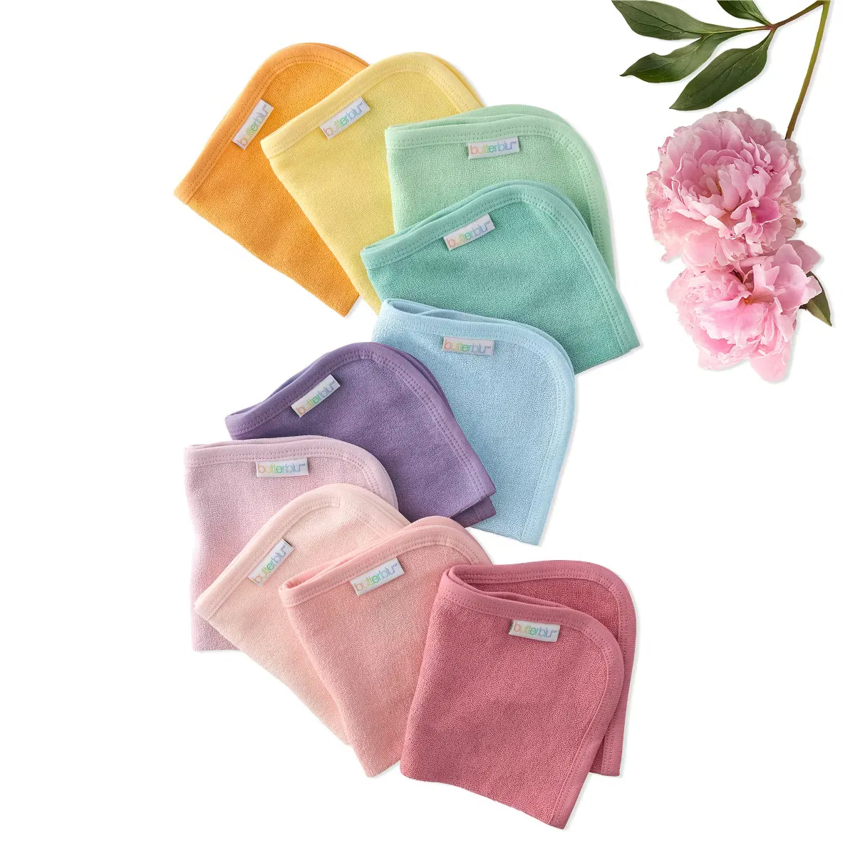 Детские мягкие хлопковые мочалки 25 см набор 10 шт RIVER Butterblu, Sunny Pink Rainbow