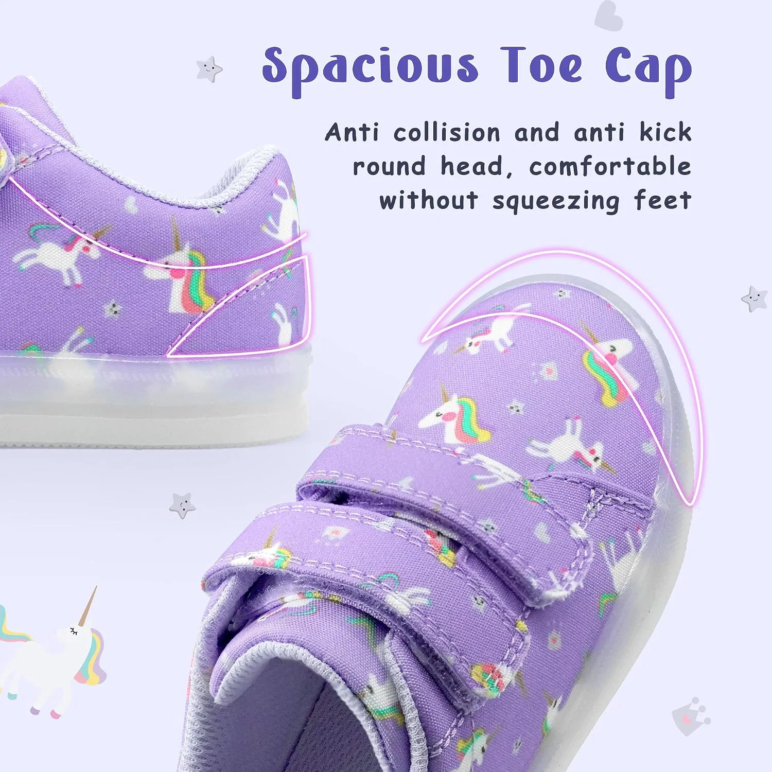 Детские кроссовки для девочек со светящейся подошвой Vivaki YESKIS, Light Purple Light Up Shoes — фото 3