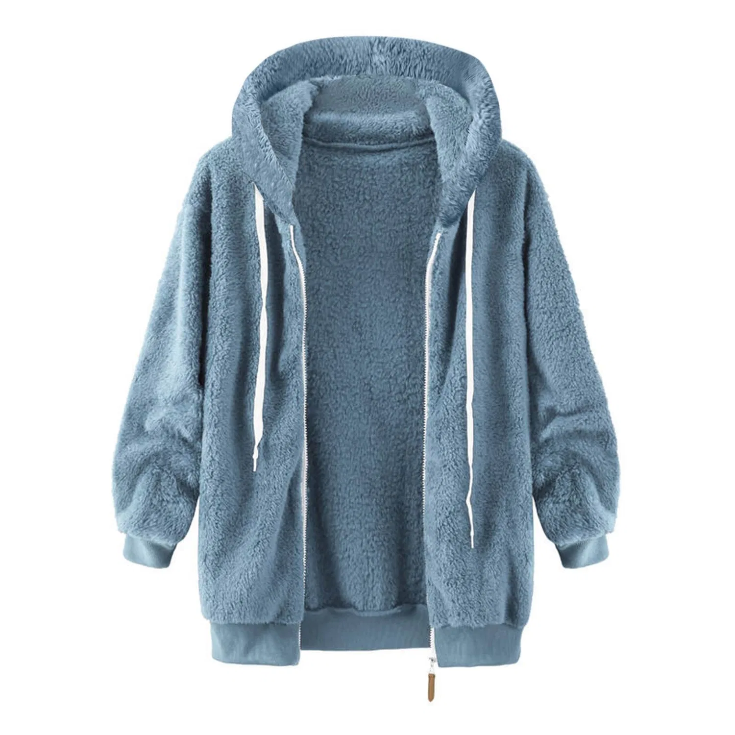 Женская куртка из флиса с капюшоном, модель Teddy Fleece, цветблок, Blu #1 — фото 3