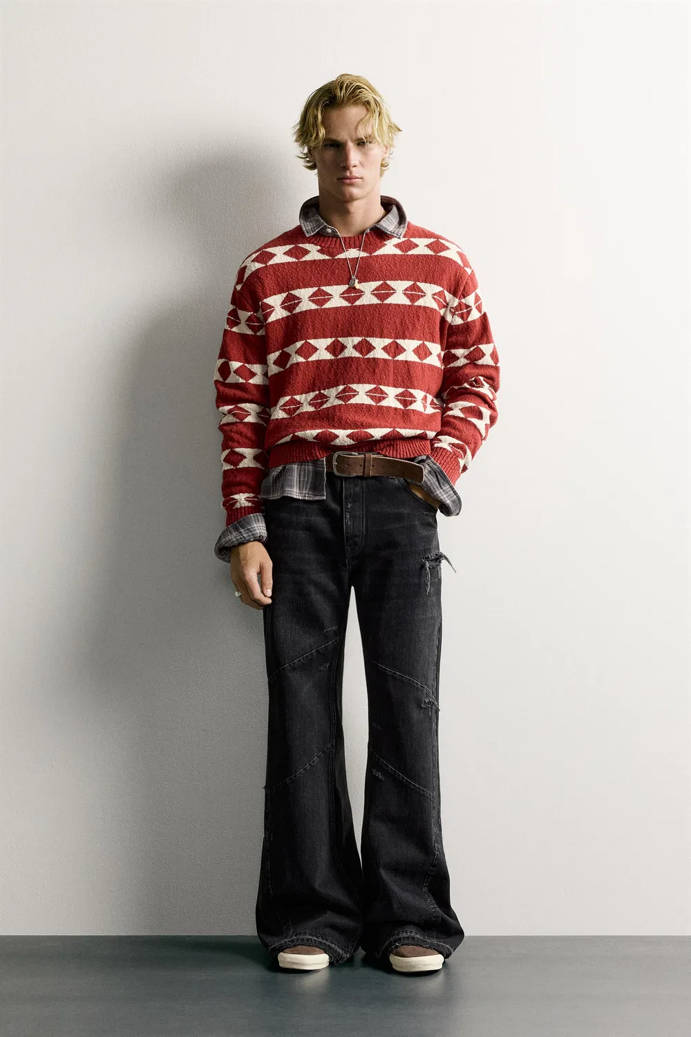 Джемпер свободного кроя из геометрического жаккарда ZARA, Red