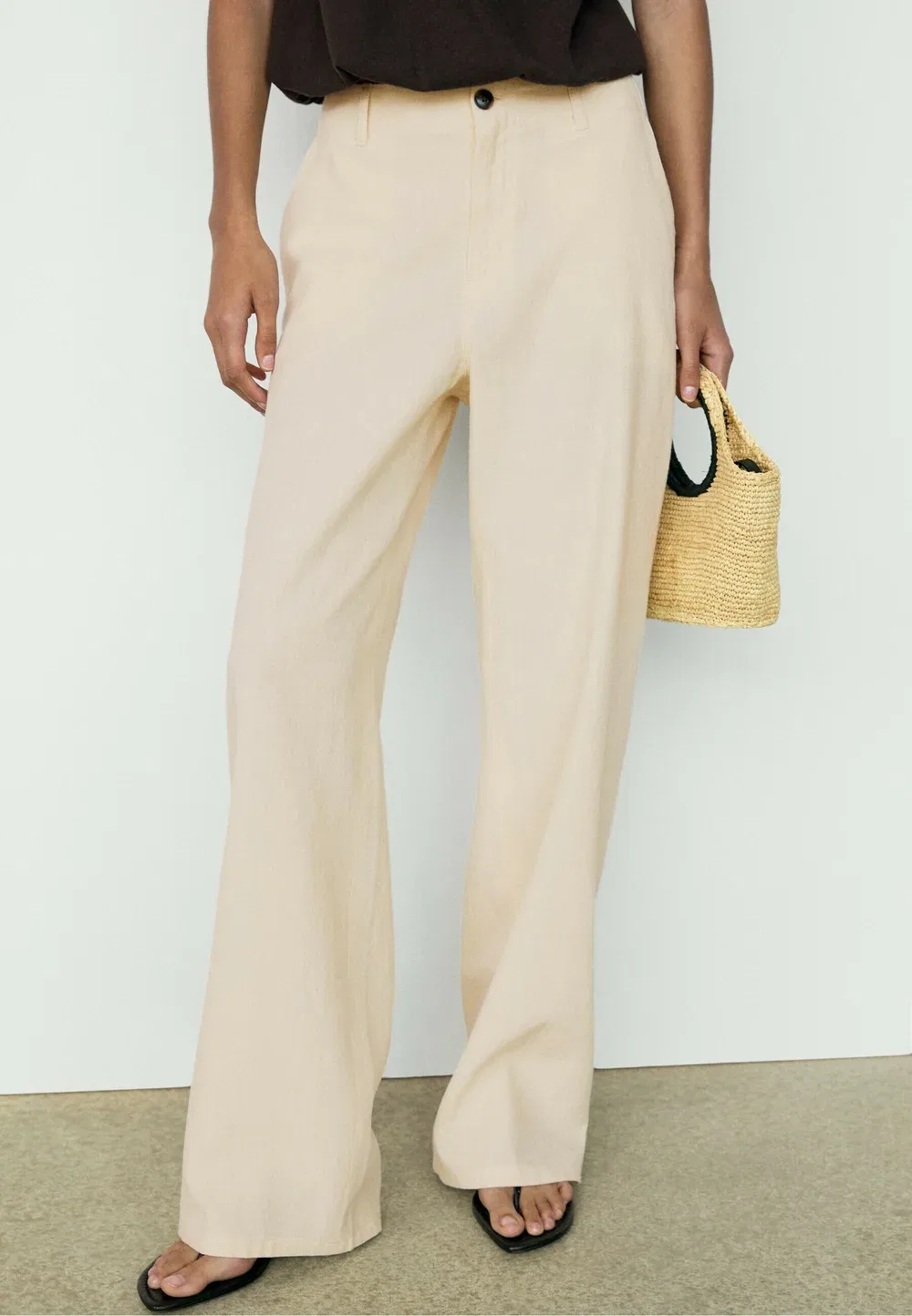 Брюки свободного кроя из смесовой льняной ткани Massimo Dutti, Yellow