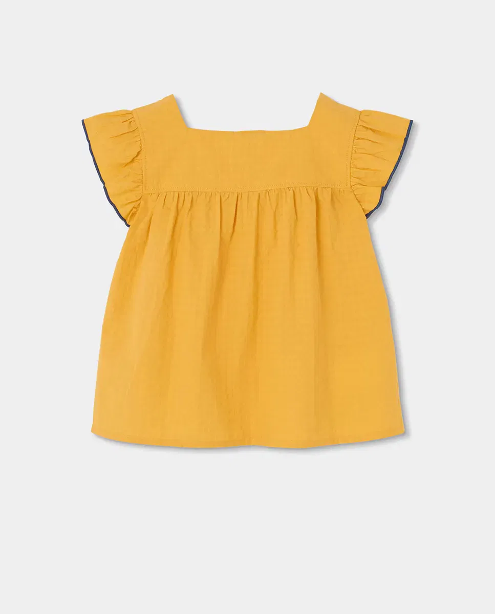 Детская блуза для девочек с коротким рукавом с воланами Boboli, Amarillo / Negro — фото 3