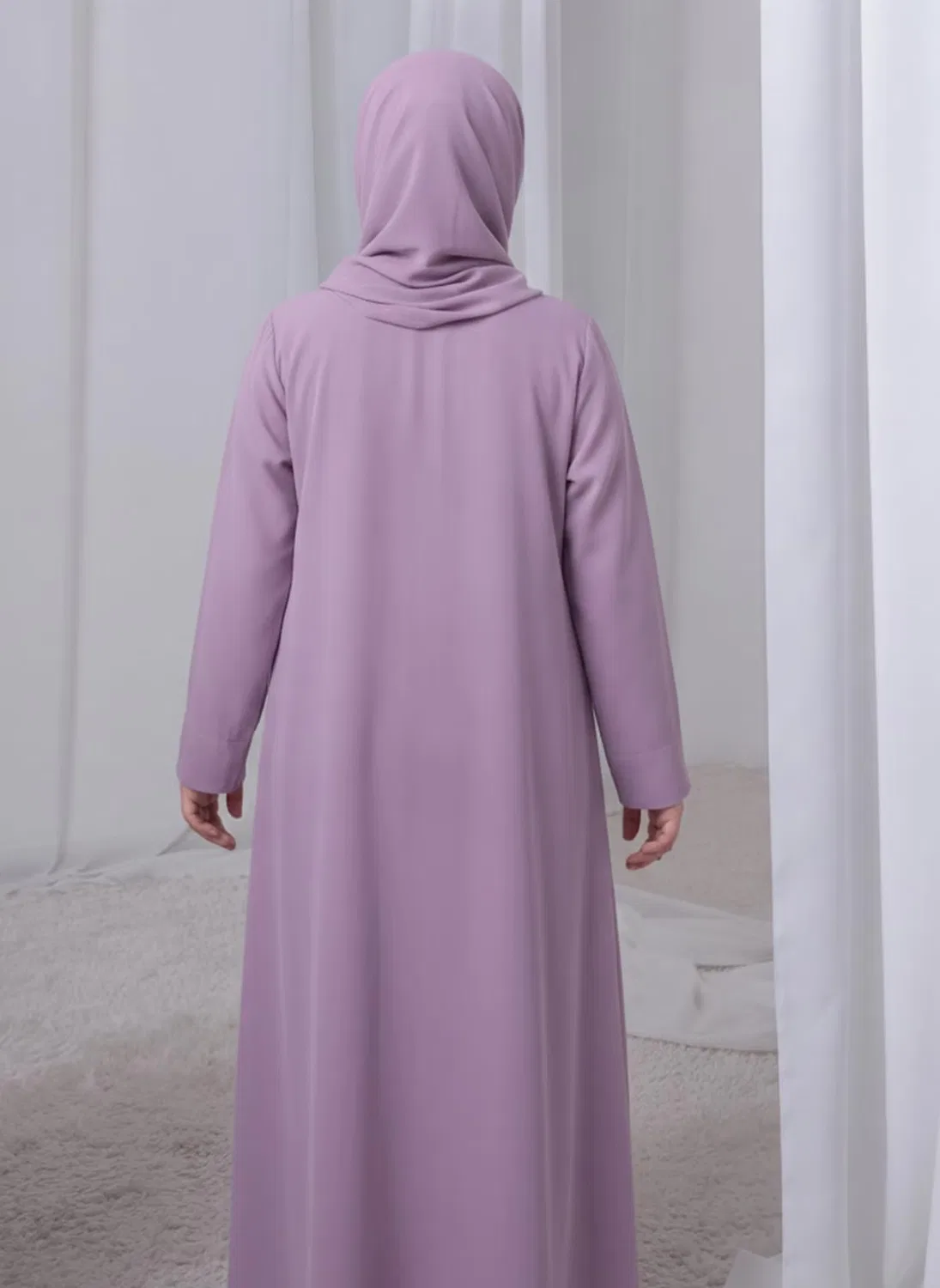 Абая детская с сердечками и хиджабом в комплекте, корейский нейда, Msquare Fashion, фиолетовый — фото 4