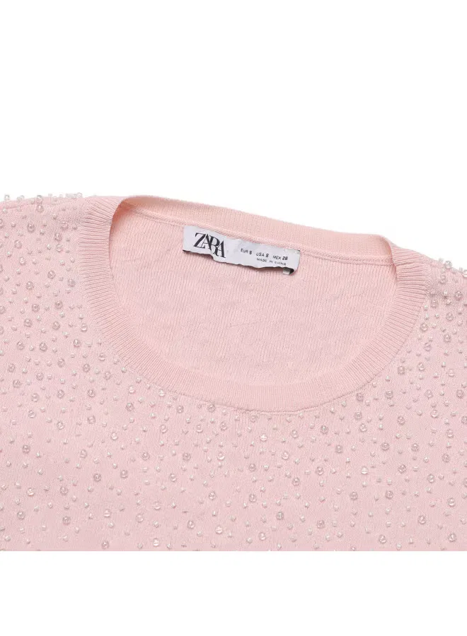 Пуловер мягкий трикотажный с длинным рукавом Zara, розовый — фото 4