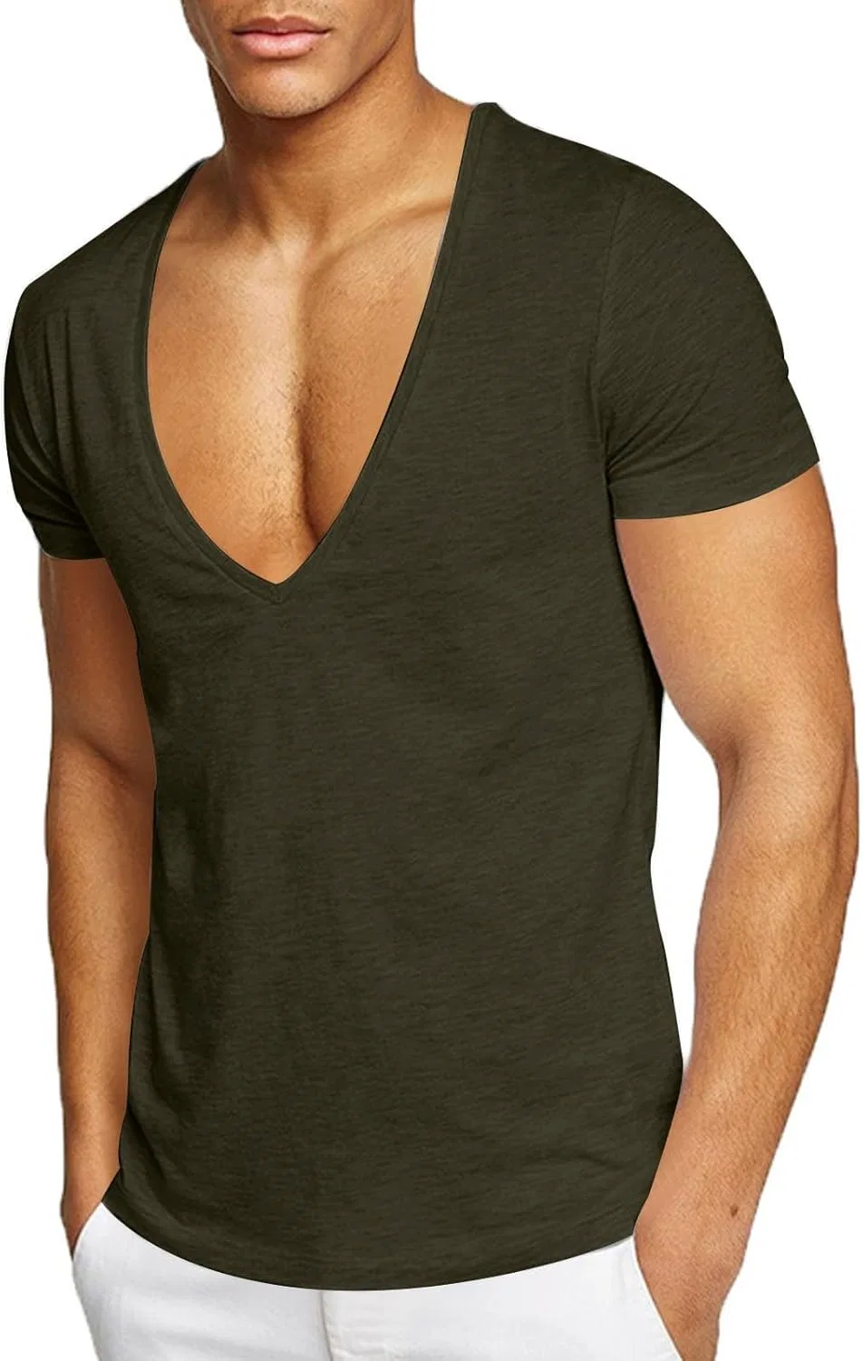 Мужская футболка с V-образным вырезом Cotton, Army Green