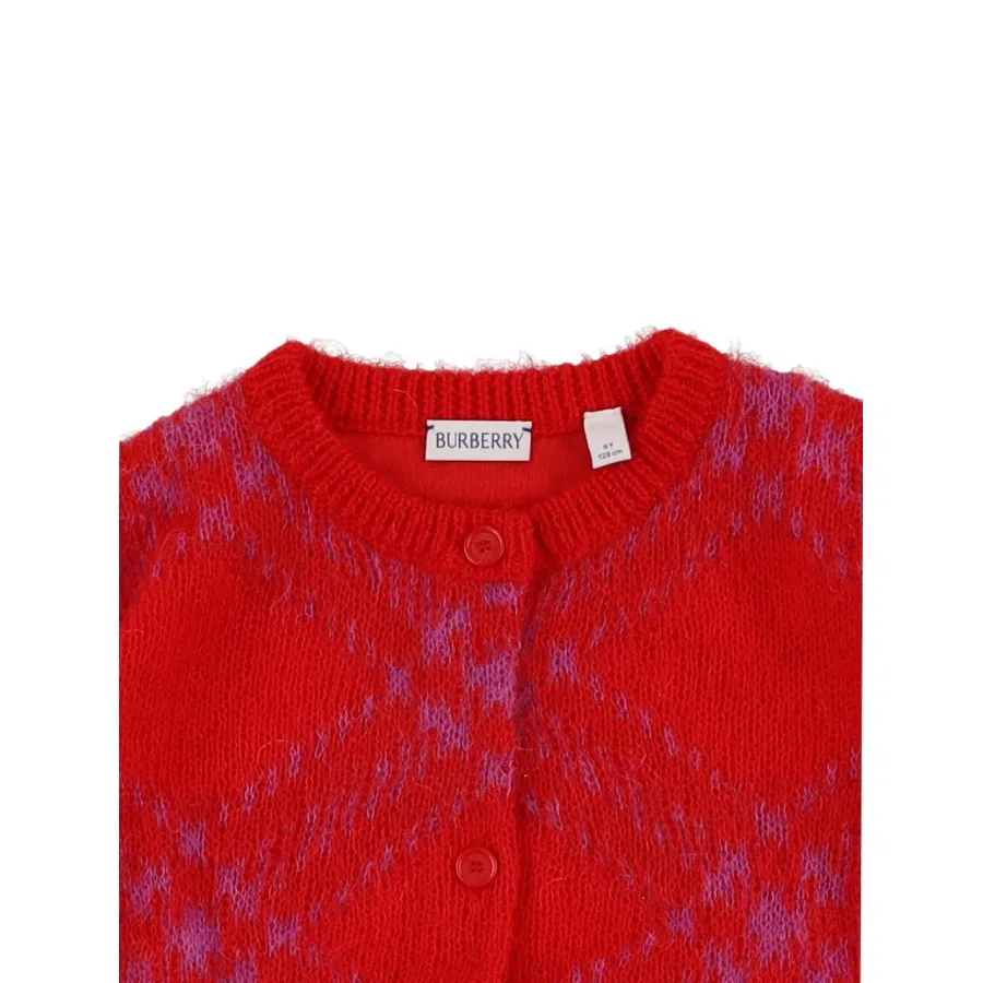 Кардиган с принтом в клетку Kids Checkered Mohair-Wool Blend Cardigan Burberry, Warm Coral Red — фото 3