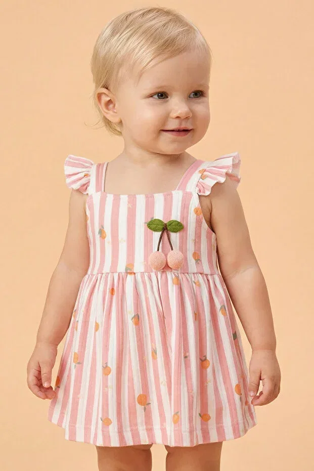 Детское платье для девочек хлопковое Tuabella, Peach And Cherry Girl'S Dress