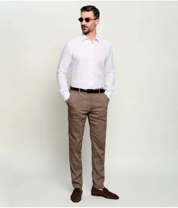 Мужские брюки-чинос из льна Modern Fit BOSS, коричневый — фото 2
