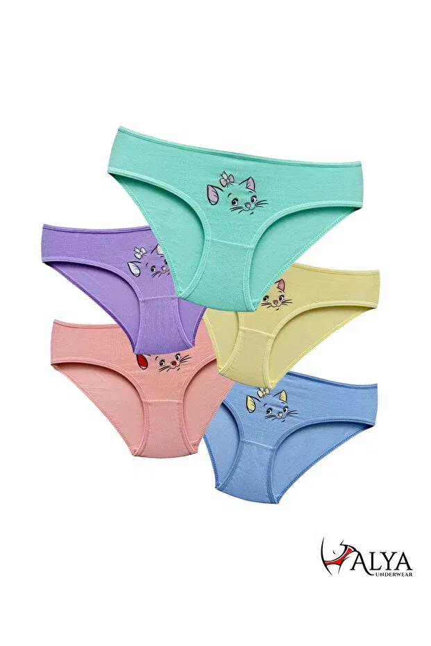 Детские трусы для девочек хлопковые с принтом Cat Printed Cotton Girls' Panties Alya Underwear, Multicolor (P61)