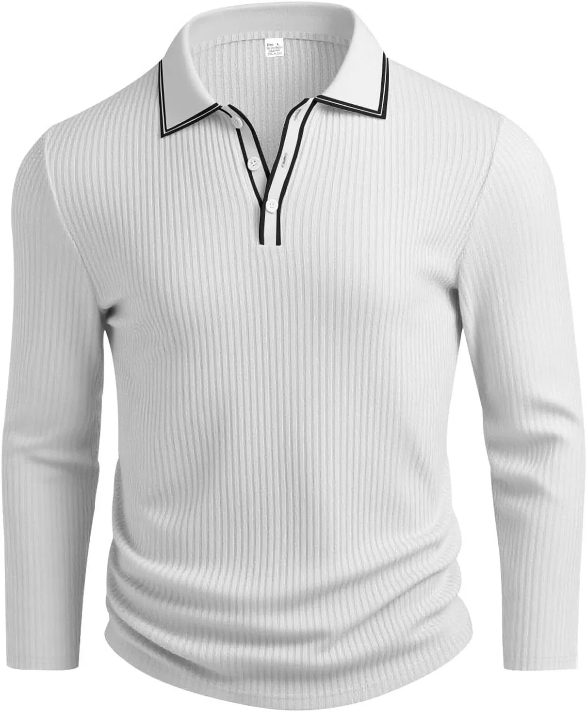 Мужская легкая футболка с отложным воротником Quarter Button Casual, White — фото 4