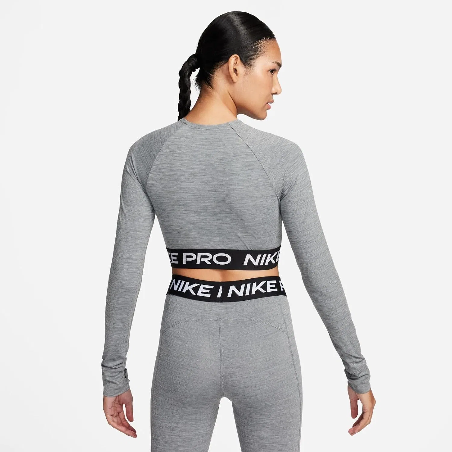 Женская укороченная футболка с длинным рукавом Nike Pro Dri-fit, Smoke Grey/Heather — фото 3