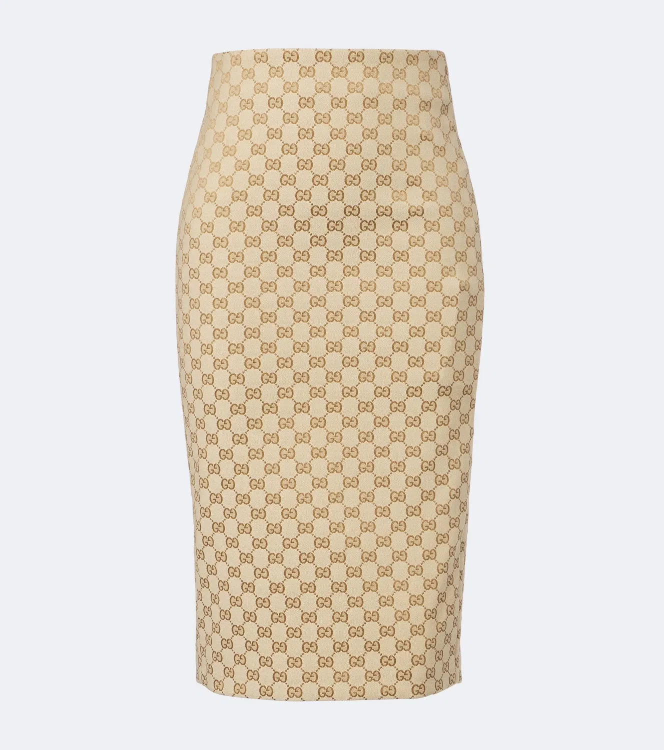 Юбка-карандаш из хлопкового твила GG Canvas, Gucci, бежевый