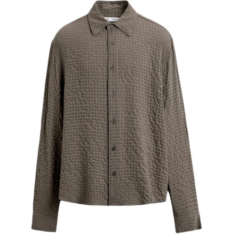 Мужская рубашка с лацканами Dark Brown Yellow ZARA